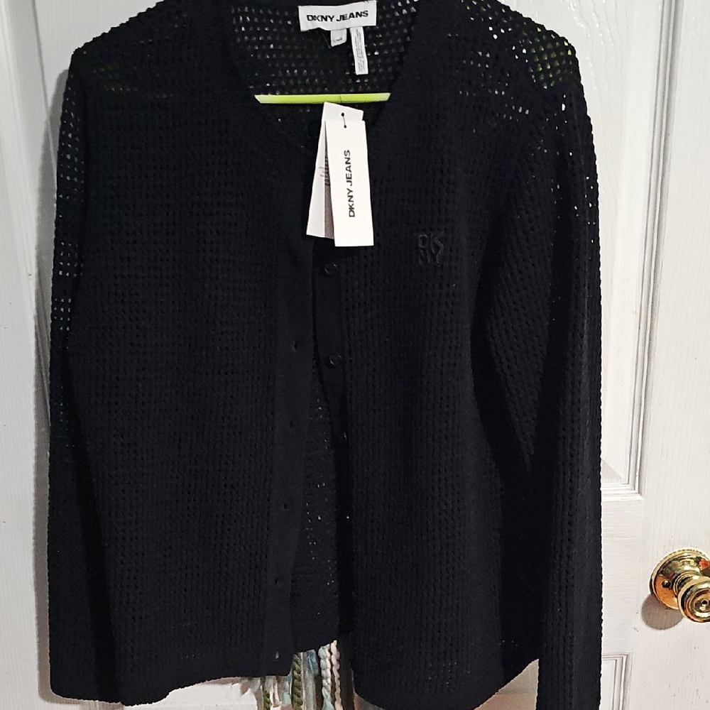 DKNY Black Open-Knit Cardigan